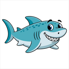Vector illustration of happy shark cartoon character with jpeg version perfect for marine wildlife kids designs and fun ocean themed projects