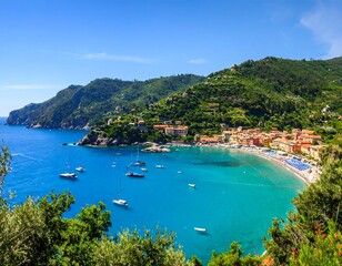 Fototapeta premium Coastal town nestled in a vibrant bay
