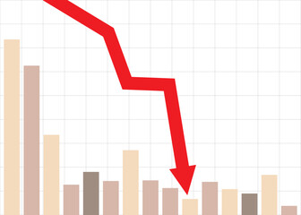 red arrow business graph going almost vertically downward with bars graph in a consistent zigzag pattern, symbolizing continuous and relentless financial loss over time