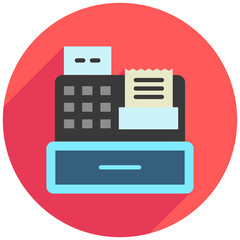 Cashier rounded flat color, mini illustration icon. use for modern concept, print, UI, UX kit, web and app development. Vector related to commerce, retail, marketing and shopping.