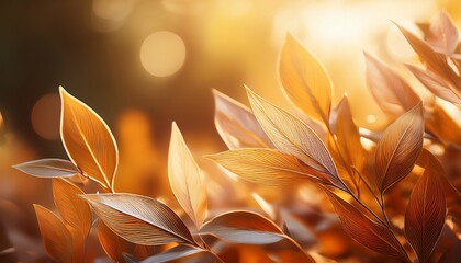 elegant abstract background featuring herbal leaves with soft lighting and warm earthy tones