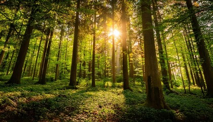 serene summer canopy a verdant forest bathed in golden light