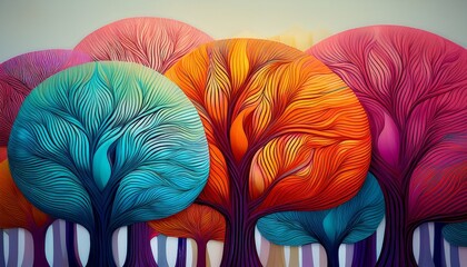 stylized forest of colorful abstract trees