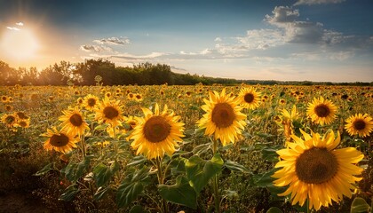 sunflowers on a summer day in field