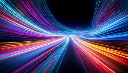 vibrant abstract light trails in dark background enveloping space