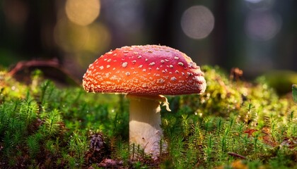 vivid detailed mushroom close up with vibrant textures on a fresh lush forest floor