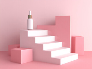 3d serum bottle mockup on geometric stairs