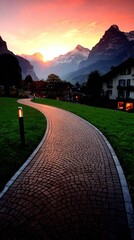 Scenic Mountain Pathway Leading to Lake, Travel Destination, Landscape, Scenery, Ideal for Poster Art