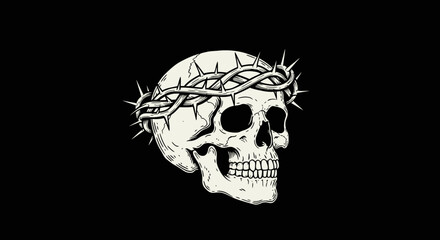 Vector Illustration of Skull with Crown of Thorns in Gothic Style for Dark Art and Tattoo Design