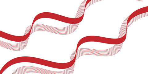 Abstract red waveform ribbon and line on white background.Vector graphic illustration. Eps 10