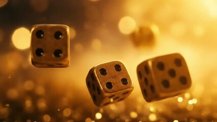 Golden dice rolling through a shimmering background, capturing the essence of chance and luck - Powered by Adobe