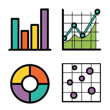 Vector Illustration of Business Data Charts with Graphs and Pie Chart in Flat Style