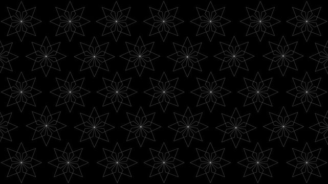 animation of abstract pattern of white colored lines spinning with seamless looping on horizontal black screen for design element background