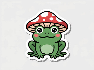 Cute Frog Under Mushroom Hat die-cut style vector