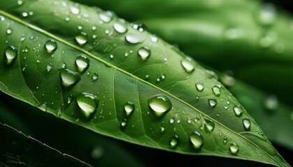 close up of green leaf with fresh raindrops highlighting nature s textures