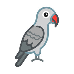 Stylized African Grey Parrot Illustration on Black Background, Isolated Vector