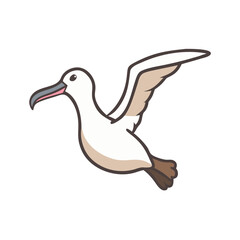 Cute Cartoon Albatross Flying, Isolated on Black Background, Bird Illustration