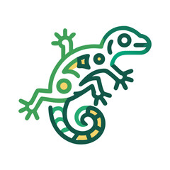 Stylized Green and Yellow Gecko Illustration on Black Background