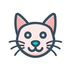 Cute Cartoon Cat Face Icon Isolated on Black Background
