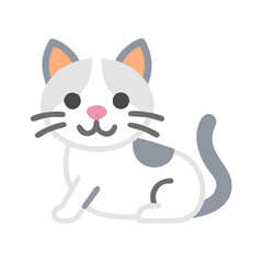 Cute Cartoon Cat Illustration with a Pink Nose, Black and Gray Fur