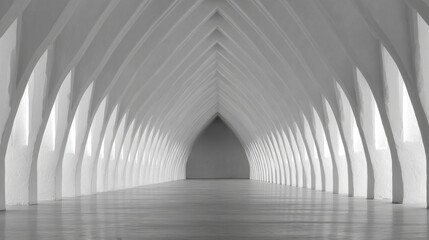 A Long and Spacious Bright White Corridor with Elegant Columns Leading to Various Business and Corporate Destinations - Architecture