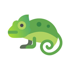 Green Chameleon Cartoon Illustration on Black Background, Reptile with Swirling Tail