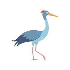 Cartoon Heron Illustration: Blue Bird on Black Background with Elegant Design
