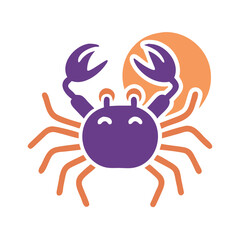 Cute Cartoon Crab with Sunset, Isolated on Black Background