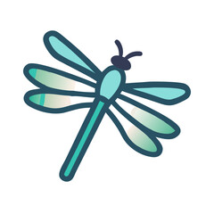 Stylized Teal and Blue Dragonfly Illustration on Black Background
