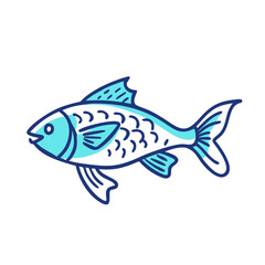 Blue Outline Fish Illustration on Black Background, Aquatic Wildlife, Seafood