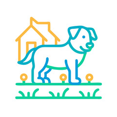 Dog and house icon with colorful and modern line art style