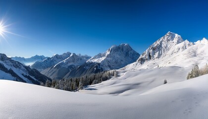 sunny snowy mountain landscape on a clear day