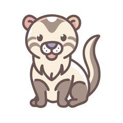 Cute Cartoon Ferret Illustration, Isolated on Black Background - Stock Image