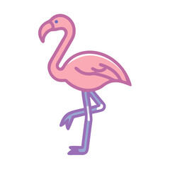 Pink Flamingo Illustration on Black Background, Standing on One Leg