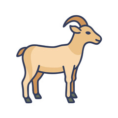 Isolated Cartoon Goat Illustration on Black Background, Farm Animal Icon