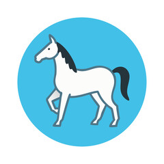 Minimalist White Horse Illustration on Light Blue Background, Isolated Vector