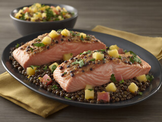 salmon with high-fiber lentil salad
