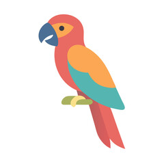 Colorful Flat Design Parrot Illustration on Black Background, Isolated Parrot Icon