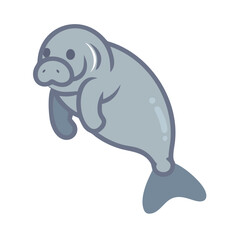 Cartoon Manatee Illustration: Cute Sea Cow Isolated on Black Background