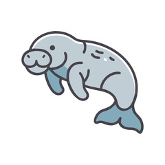 Cartoon Manatee Illustration: Cute Aquatic Mammal on Black Background, Isolated Design