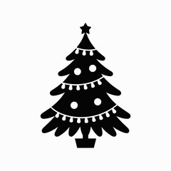 Stylized christmas tree silhouette with lights and star isolated on white background