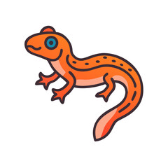 Cute Cartoon Newt Illustration with Orange Skin and Blue Eyes on Black