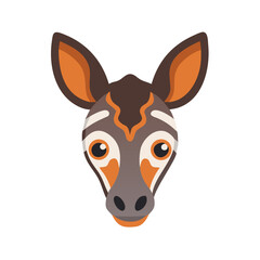 Okapi Face Illustration: Animal Portrait on Black Background, Geometric Style