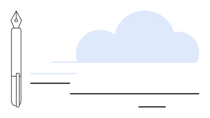 Fountain pen with ink lines next to a light blue cloud, signifying creativity, inspiration, and ideas. Ideal for art, writing, imagination, innovation productivity minimalism and storytelling. A