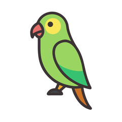 Cute Cartoon Green Parrot Vector Illustration on Black Background
