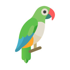 Illustration of a Geometric Green Parrot Perched on a Branch