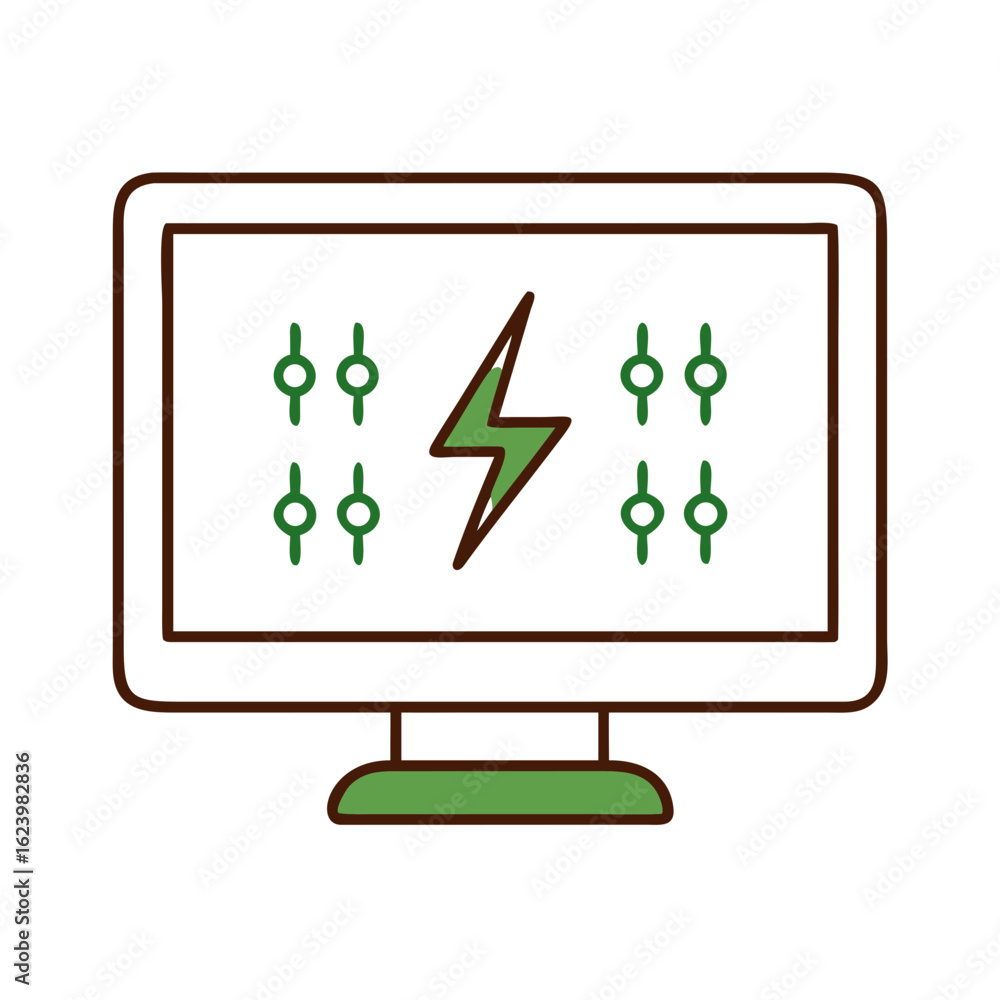 Aufkleber a conceptual illustration of a computer monitor displaying energy symbol and data input elements, wi