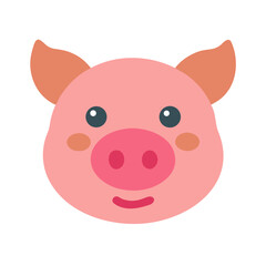 Cute Pink Pig Face Icon, Animal Illustration, Farm Animal, Black Background