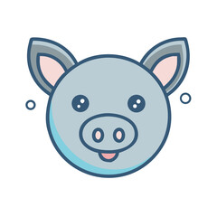 Cute Pig Face Cartoon Icon, Farm Animal Vector Illustration on Black