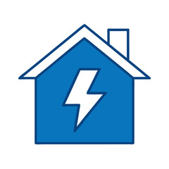 A modern icon depicts a house overlaid with a striking lightning bolt, symbolizing energy efficiency and electrical power in an abstract minimalist design.